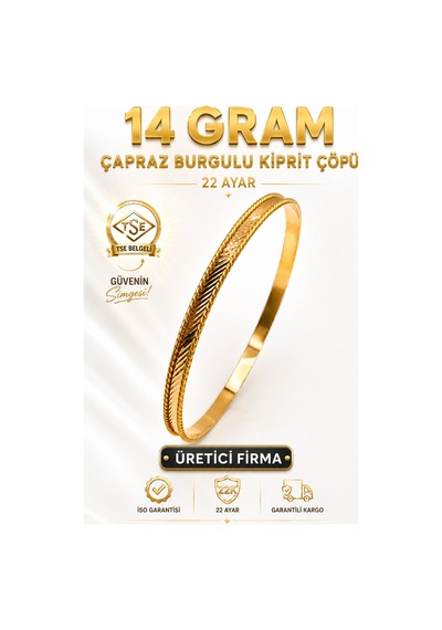 22 Ayar Tse Belgeli 14 Gram Çapraz Burgulu Kibrit Çöpü Ajda Altın Bilezik Gold İşçiliksiz