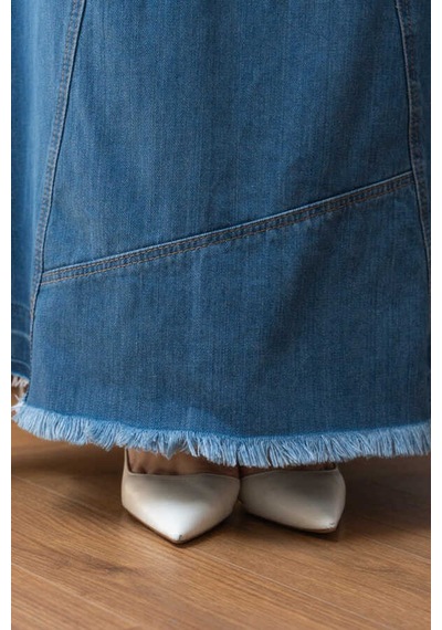 2290-denim Parçalı Etek Koyu Mavi Koyu Mavi