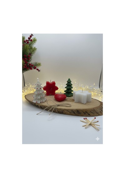 5'li Yılbaşı Mum Konsepti Noel Mumları Çok Renkli