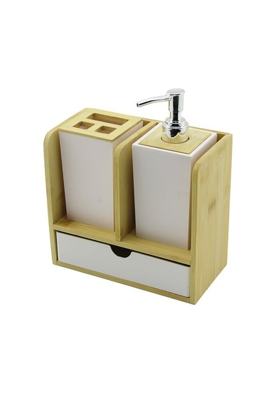 Urve Ur-3523 Çekmeceli Diş Fırça Kutusu & Sabunluk Bambu Banyo Seti- 8'li Paket Diğer
