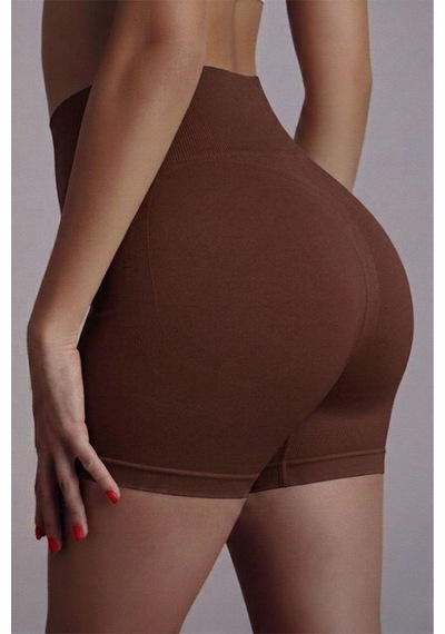Fit Women Push Up Seamless Dikişsiz Popo Kısa Paçalı Korse 2064 -kahverengi