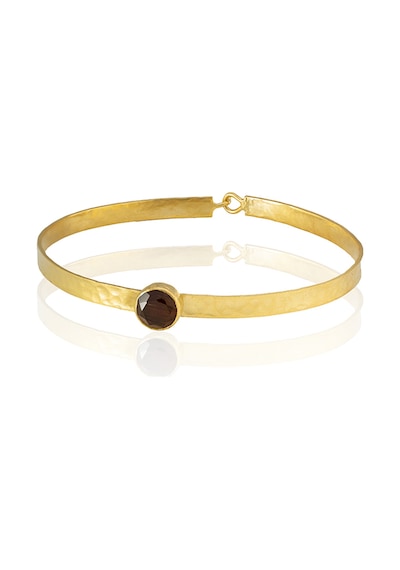 Kadir Jewellery 22 Ayar Altın Kaplama El İşçiliği Zirkon Taşlı Kadın Kelepçe Bilezik Kahverengi