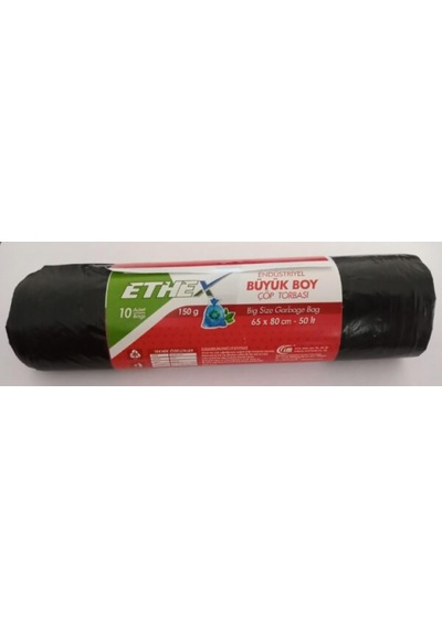 Tr Ethex Büyük Boy Siyah Renk Çöp Torbası 65 X 80 Cm 50 Lt 10'lu Rulo