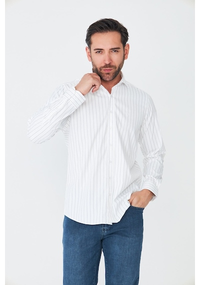 White Stone Beyaz Lacivert Çizgili Slim Fit Erkek Gömlek Beyaz-laci