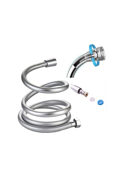 Fusty Gri Paslanmaz Kopmaz Patlamaz Kaliteli Pvc Duş Hortumu - Yüksek Kaliteli Lüx Duş Spirali - Tüm Duş Setleri/duş Başlıkları İle Uyumlu G1/2 - 150cm