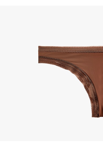 Koton Rahat Kalıp Dantel Detaylı String Külot Kahverengi 6slk30230mk Kahve