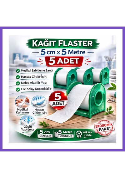 Bezos Kağıt Flaster 5 Cm X 5 M 5 Adet Medikal Sabitleme Bandı Hassas Ciltler İçin Eklys