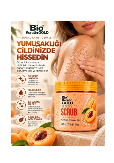 Bio Keratin Gold Kayısı Özlü Vücut Peeling 500ml Ferah Ve Pürüzsüz Cilt Body Scrub