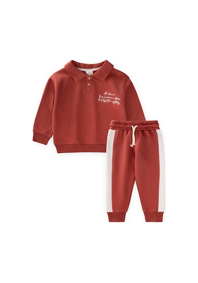 Cigit Yakalı Nakış İşlemeli Sweatshirt Takım 2-10 Yaş Kiremit Kiremit