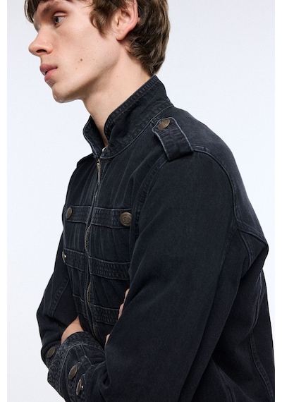 Defacto Regular Fit Dik Yaka Napolyon Fermuarlı Pamuklu Jean Ceket J1024ax26aunm40 Siyah-nm40