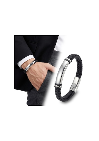 Moncuk Design İsim Yazılabilir Siyah Deri Ve Beyaz Titanyum Kilit Bileklik 33513b15d3