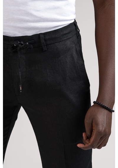 Ecer Slimfit Beli Lastikli Ve İplikli %100 Linen Ham Keten Jogger Pantolon 001