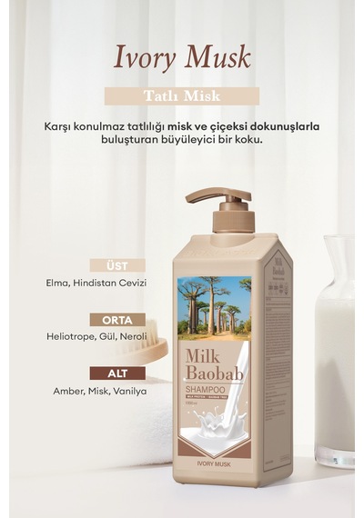 Yıpranmış Saçları Onaran Yoğun Nemlendirici Şampuan Mılk Baobab Original Shampoo Ivory Musk