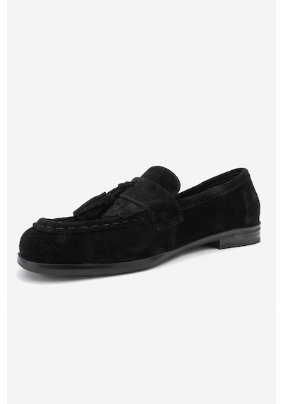 Luvishoes Luvi Shoes Lupen Siyah Süet Püsküllü Hakiki Deri Kadın Loafer Ayakkabı Siyah