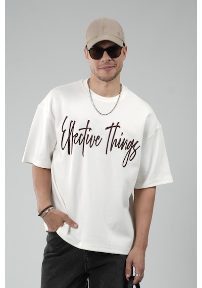 King-Brich Oversize Kalıp Effective Things Yazılı Basic Tişört Beyaz