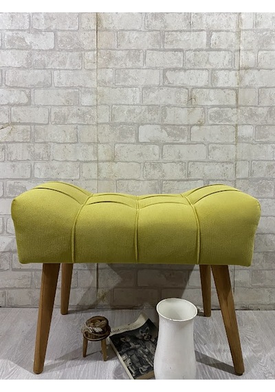 , Puf Ahşap Ayak Limon Sarısı,spor Modern Tasarım, Çima Dik