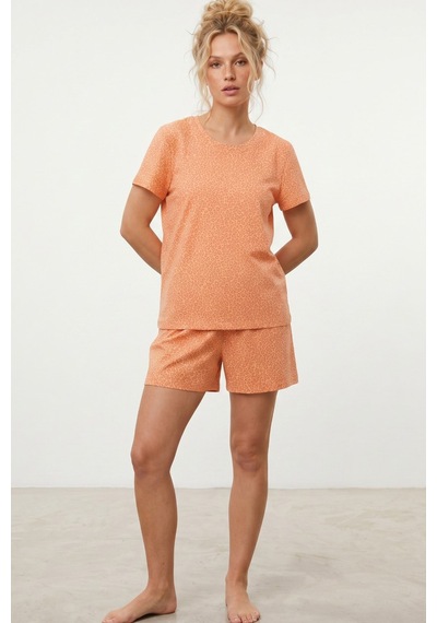 Siyah İnci Örme Şortlu Pijama Takım 8056 Somon Leopar