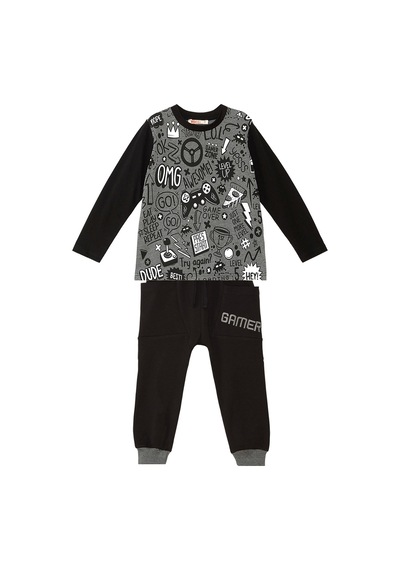 Denokids Mshb&g Gamer Erkek Çocuk Antresit Gri T-shirt Siyah Pantolon Takım Antrasit
