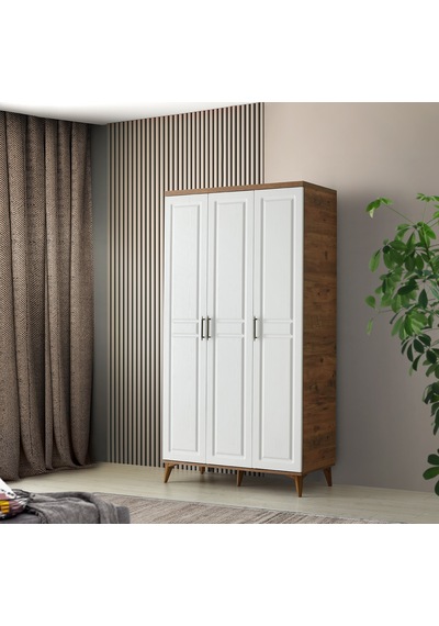 GuneyStore Sport 3 Kapaklı Komple MDF Atlantik Çam-Beyaz Gardırop