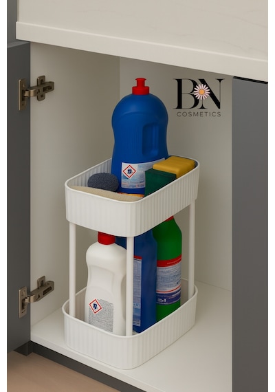 Modern 2 Katlı Mutfak Dolabı İçi Düzenleyici Raf Temizlik Ürünleri Organizeri Plastik 22 X 12 Beya Diğer