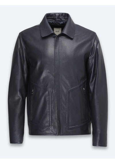 Kip Lacivert Regular Fit Bebe Yaka Smart Casual Koyun Derisi Deri Mont
