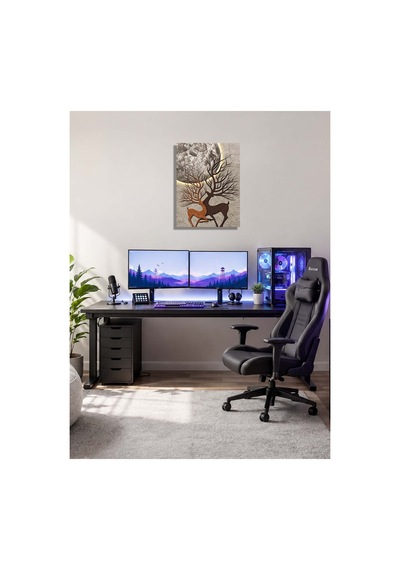 Geyik Ve Ay Temalı Metal Tablo - Rustik Duvar Dekoru, Metal Poster Wall Art Çok Renkli - 923194703 Çok Renkli - 923194703 Çok Renkli