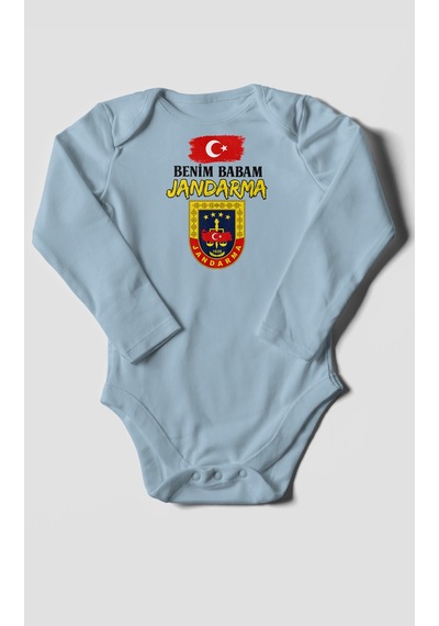 Morivokids Benim Babam Jandarma Uzun Kollu Bebek Body %100 Pamuk Bebe Mavisi