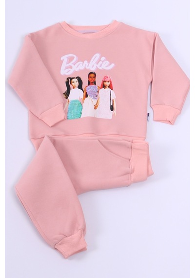 Kız Çocuk Eşofman Takımı Barbie Baskılı Pul Payetli A59 Yavruağzı