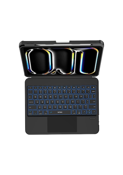 Apple Uyumlu iPad  Pro 13 2024 Wiwu Mk-007 Combo Pro Kalem Bölmeli Klavyeli Standlı Kılıf Siyah Klavyeli Kılıf