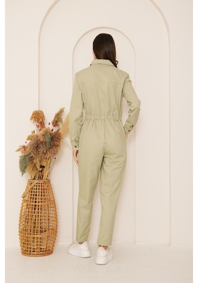 Yeşil Cepli Gabardin Tulum Dm4004 Yeşil