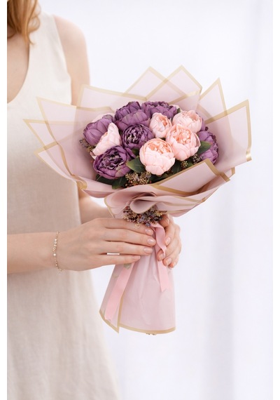 Yapay Çiçek Sitesi Yapay Kız İsteme Çiçeği Özel Gün Buketi Model 1 Mor - Pembe
