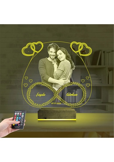 Luvivia Kalp Sevgiliye Hediye Fotoğraflı 3d Lamba - Masa Gece Lambası V12