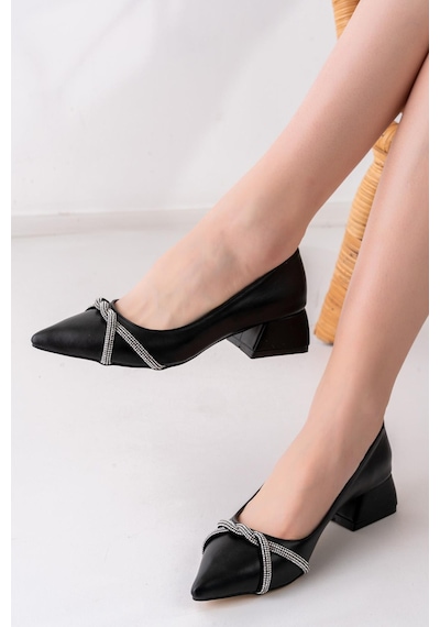 Preshley Kadın Siyah Taşlı Stiletto Alcak Ökçe Abiye Valeri Ayakkabı Siyah