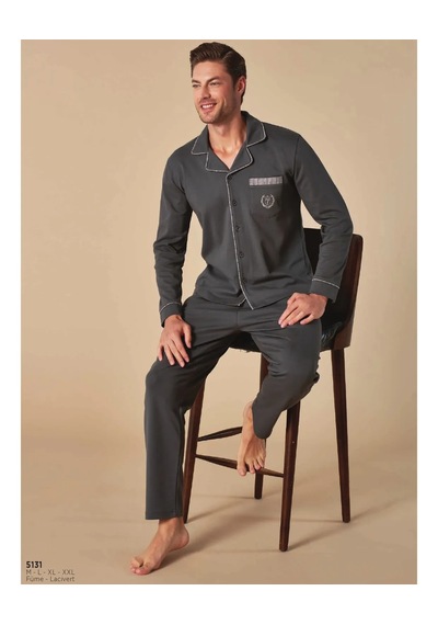 Feyza 5131 Uzun Kol Erkek Pijama Takımı Füme