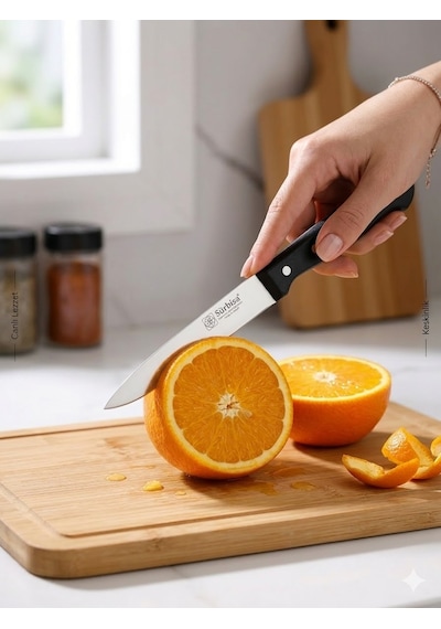 Sürmene Meyve Sebze Mutfak Bıçağı 20 Cm Paslanmaz Çelik Keskin Pimli Siyah Bıçak Sürbisa 61004-p