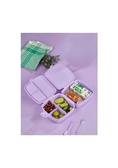 Kedi Baskılı 4 Bölmeli Beslenme Çantası - Sızdırmaz Kapaklı 0