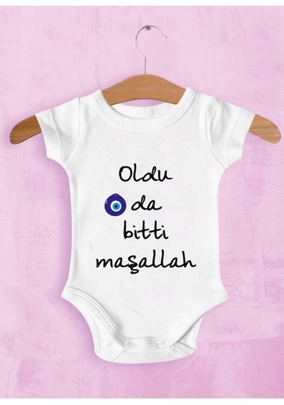 Tuğbababy Baby Oldu Da Bitti Maşallah Baskılı Zıbın Kız Erkek Beyaz