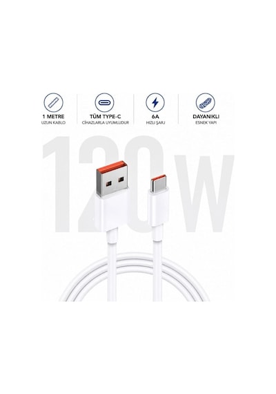 Tr 3 Portlu Araç Şarj Aleti Ve 6a 120w Usba To Type-c Hızlı Data Ve Şarj Kablosu Beyaz