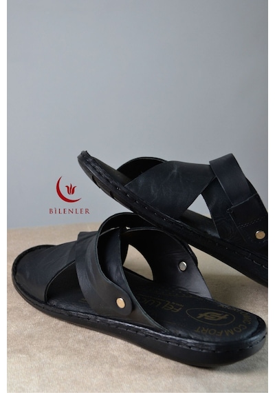 Bilenler Erkek Çapraz Model Yumuşak Taban Sandalet&terlik Hac, Umre Ve Günlük Kullanıma Uygun Siyah