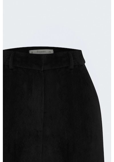 Sateen Yüksek Bel Kadife Pantolon Siyah