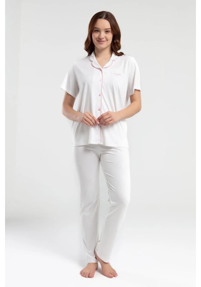 Pierre Cardin 7715 Kısa Kol Düğmeli Kadın Pijama Takımı Krem