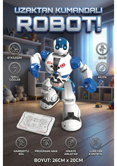 Akıllı Uzaktan Kumandalı Robot - Dans Eden, Müzikli, Işıklı Ve Hareket Sensörlü Eğitici Oyuncak Çok Renkli