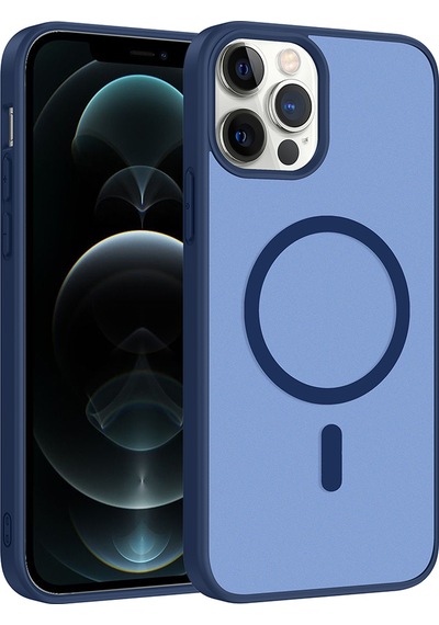 Alan Tech Apple iPhone Uyumlu 12 Pro Kılıf M-safe Şarj Özellikli Zore Babet Kapak - Mavi