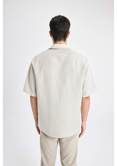 DeFacto %100 Keten Relax Fit Polo Yaka Yazlık Basic Düz Kısa Kollu Gömlek B6687AX24SPBG74