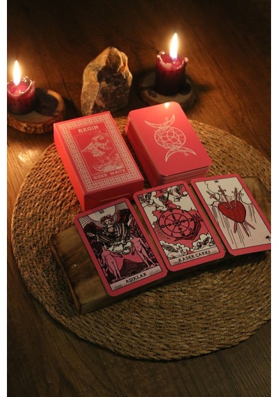 Pembe Cadı Tarot Destesi 78 Kart - Kişiye Özel İsim Baskılı Arındırma Kesesi - Demet Tütsü
