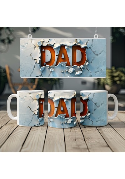3d Efektli Turuncu Ve Kırmızı Yazılı Dad Kupa Bardak Baba Temalı Hediye Kabartmasız Beyaz