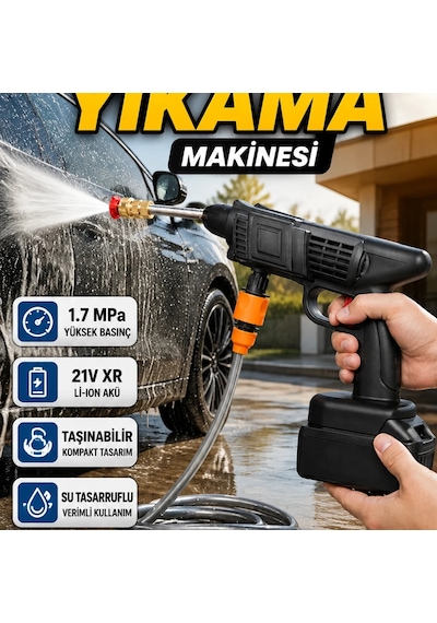 Akülü Araba Yıkama Makinesi 21v Xr Li-ıon 1.7 Mpa Basınçlı Taşınabilir Model