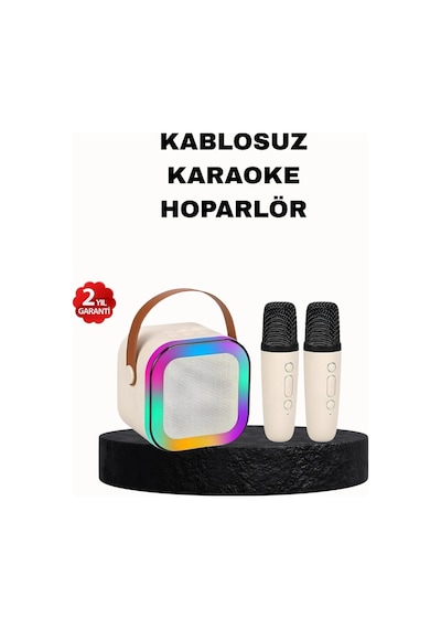 Karaoke Hoparlör Taşınabilir Çift Mikrofonlu Ve Led Işıklı Bluetooth 5.0