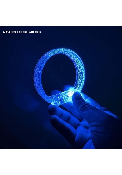 Mavi Led Işıklı Baskı Yapılabilen Pilli Bileklik Bilezik 1,5 Cm Genişlik Açık Gri