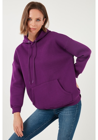 Lela Regular Fit Pamuklu Kapüşonlu Yaka Şardonlu Kışlık Bayan Sweat 5863854 Mor